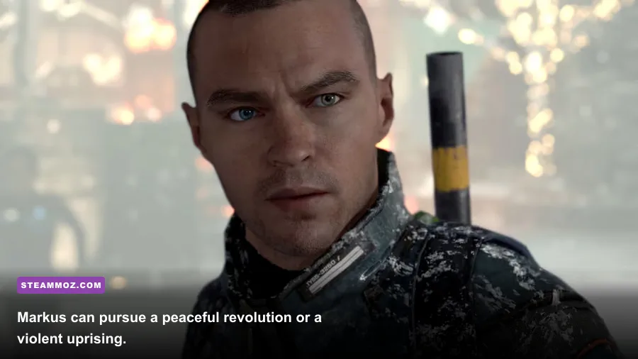 Markus leading a peaceful demonstration in Detroit Become Human