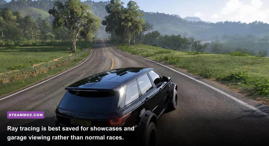 Forza Horizon 5 PC ray tracing car reflections inside the garage