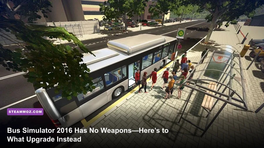 Bus Simulator 16 city bus driving through an urban route