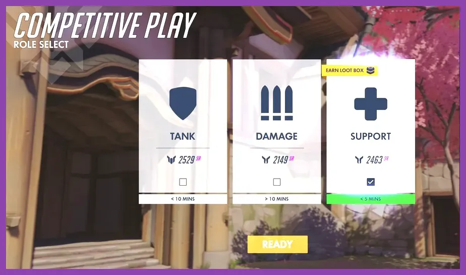 Overwatch 2 Competitive Play menu and hero selection screen