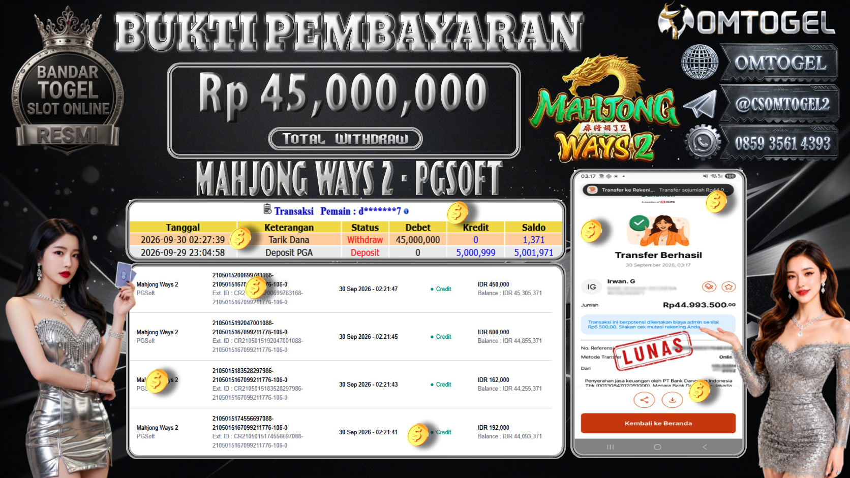 OMTOGEL JACKPOT PGSOFT MAHJONG WAYS 2 Rp.45,000,000,- DIBAYAR LUNAS