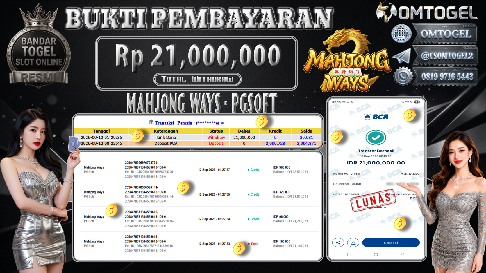 OMTOGEL JACKPOT PG SOFT MAHJONG WAYS Rp.21,000,000,- DIBAYAR LUNAS