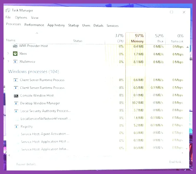 Task Manager highlighting high CPU usage background processes