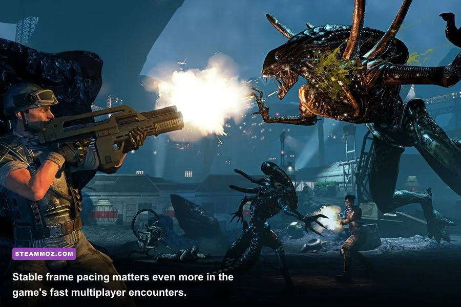 Aliens vs Predator 2010 multiplayer match between a Predator and Colonial Marine