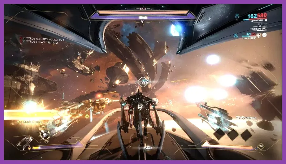 Warframe Railjack crew combat inside deep space sector
