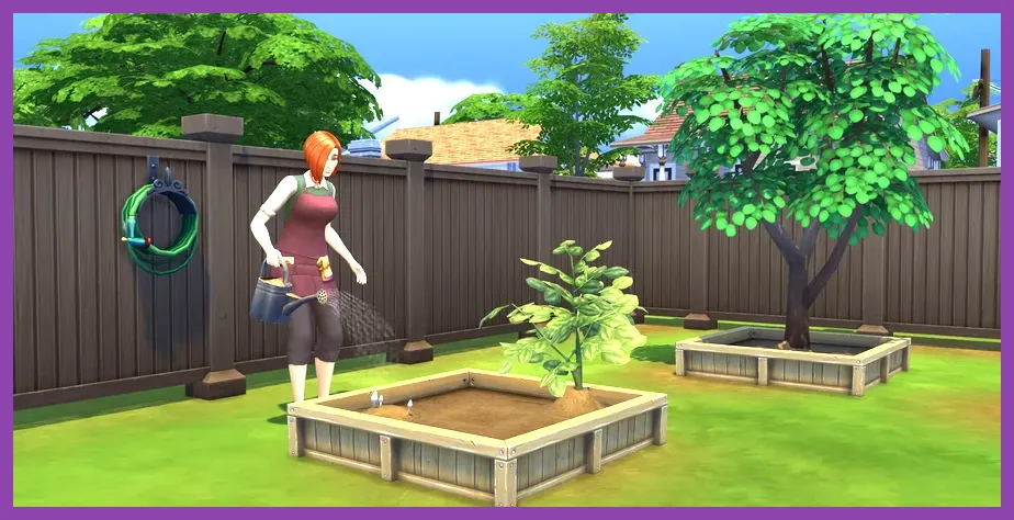 The Sims 4 Sim tending garden plants to level the Gardening skill