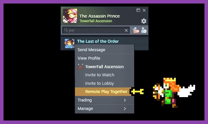Steam overlay overlay showing Remote Play Together invitation sent to a friend