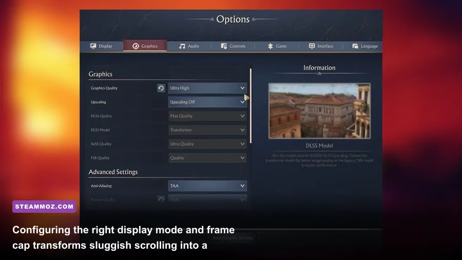 Anno 1602 visual options and configuration screen