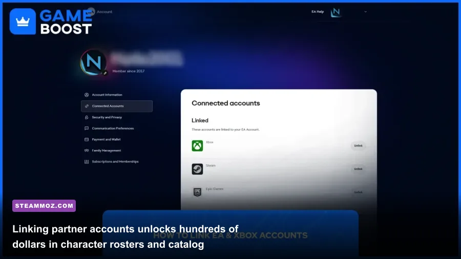 Xbox app perks tab showing linked partner accounts and bonus items