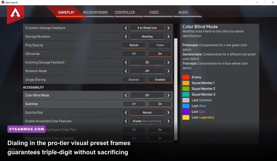 In-game video settings interface in Apex Legends displaying graphics options