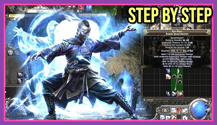 Monk character wielding an icy quarterstaff striking down hordes of foes in Path of Exile 2