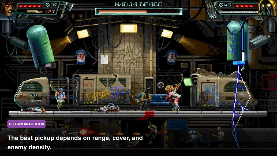 Huntdown weapon pickups including shotgun assault rifle and grenade launcher