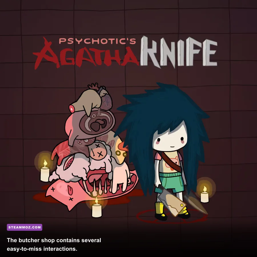 Agatha Knife butcher shop interior with counters and hidden interactive objects