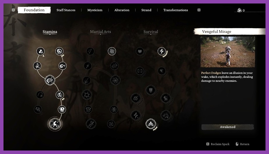 Skill tree interface in Black Myth: Wukong