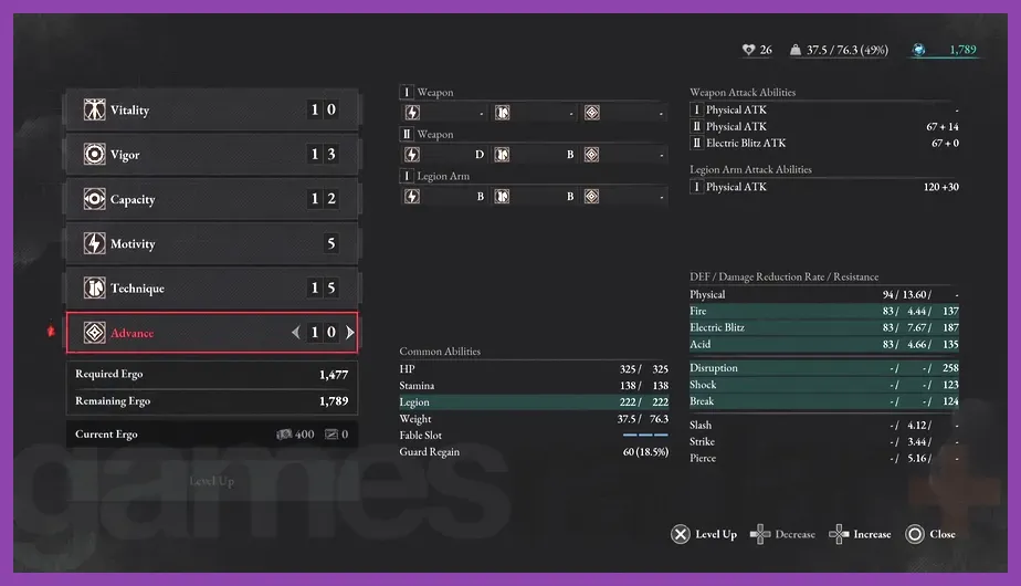 Leveling up character stats with Ergo in Lies of P