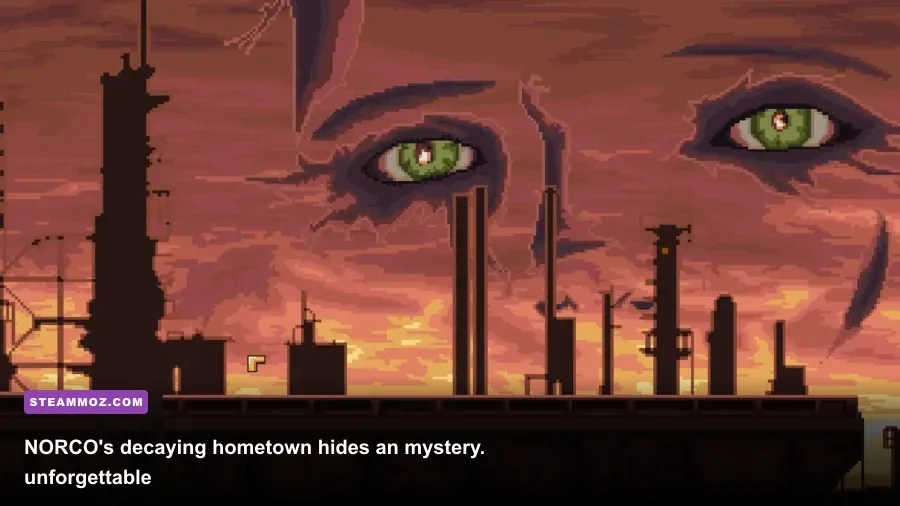 NORCO protagonist exploring a surreal industrial Louisiana landscape