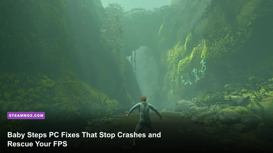 Baby Steps protagonist Nate walking across a mountain in PC gameplay