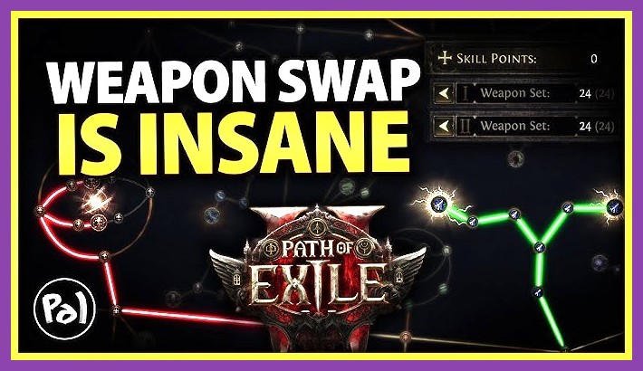 Character triggering auto-casting meta gems and instant weapon swaps in Path of Exile 2