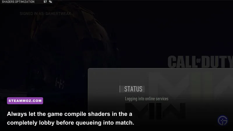 Call of Duty Modern Warfare 2 shader optimization progress bar in main menu