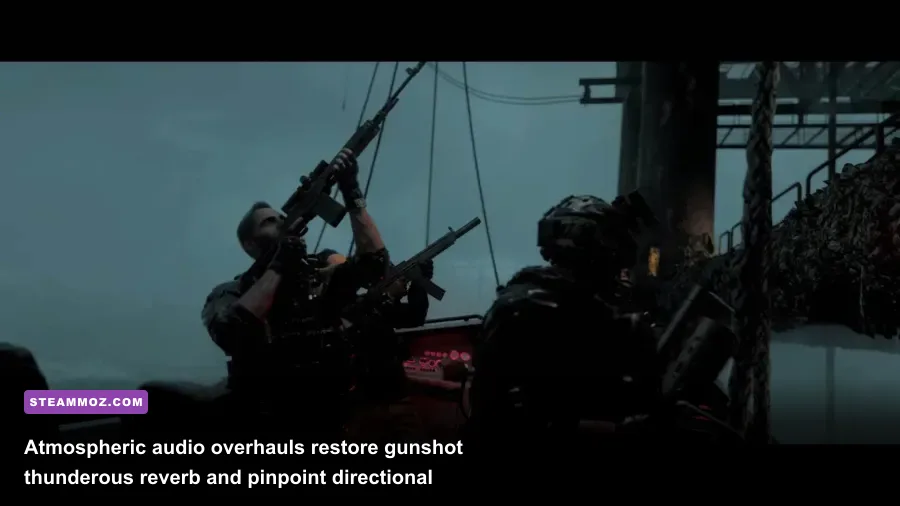 Modern Warfare II Dark Water mission showing chaotic storm effects and immersive tactical environments