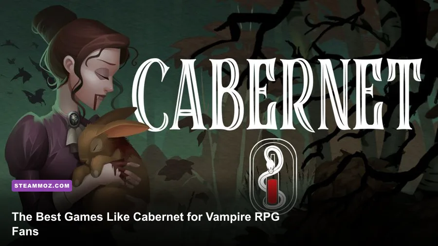Cabernet-style vampire narrative RPG scene in a moonlit manor