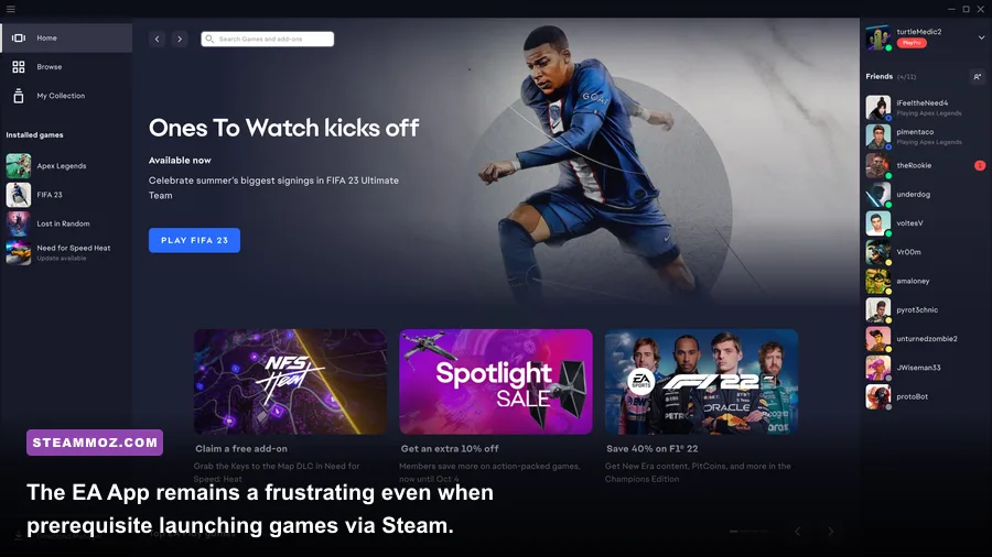 The EA App desktop launcher running on Windows PC