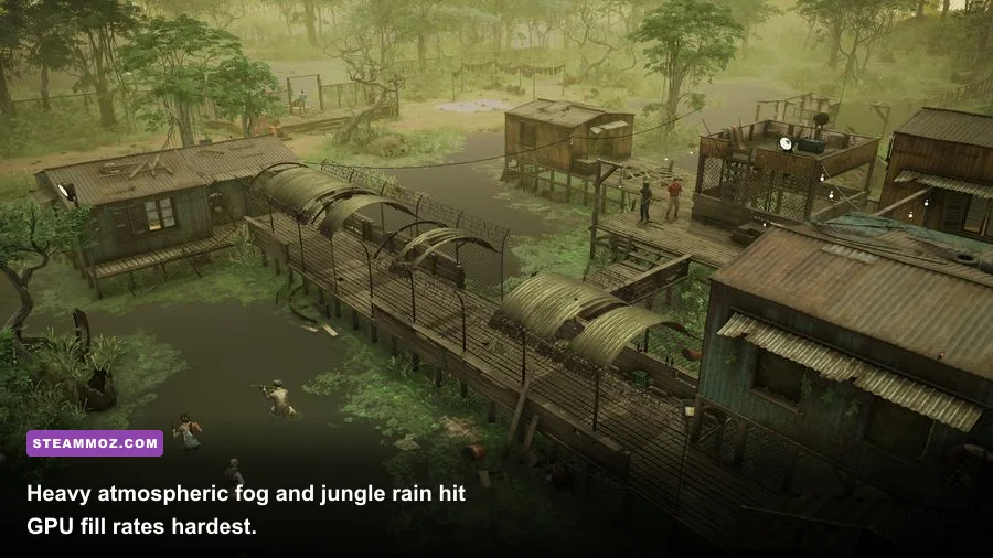 Dense jungle foliage and volumetric mist in Jagged Alliance 3