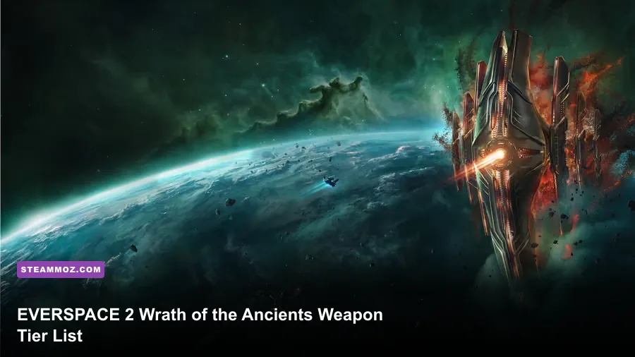 EVERSPACE 2 Wrath of the Ancients ship fighting through an Ancient structure