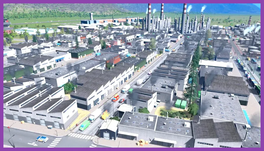 Cities Skylines 2 factories processing raw materials into industrial goods