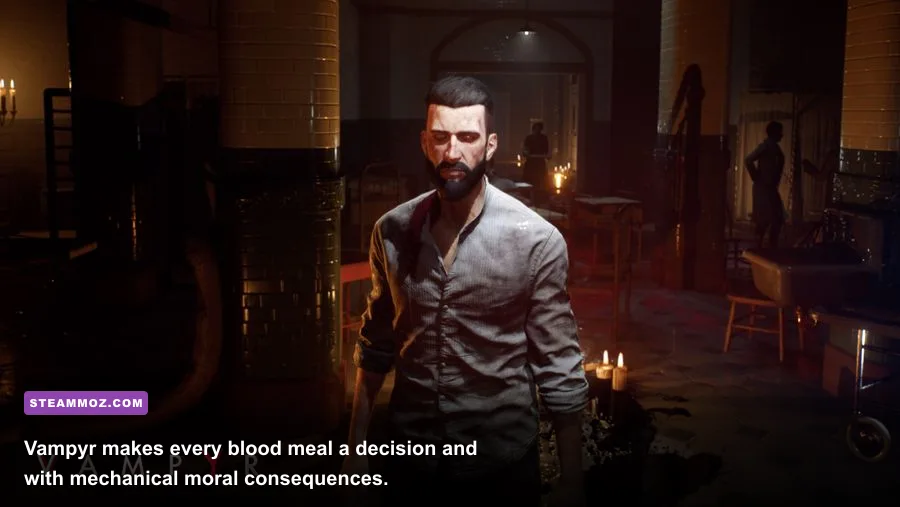 Vampyr protagonist Jonathan Reid exploring plague-stricken London at night