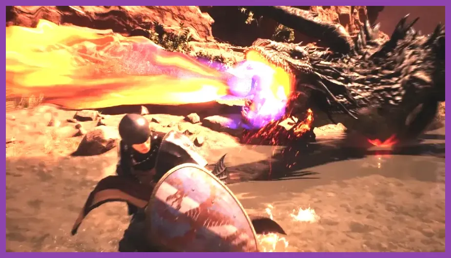 Arisen player attacking a Drake's glowing heart in Dragon's Dogma 2