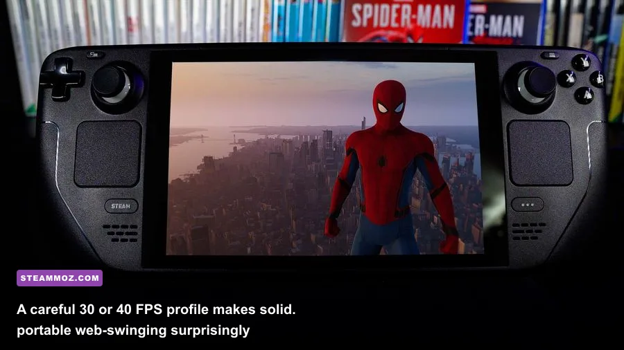 Marvel's Spider-Man Remastered running on Steam Deck in New York City