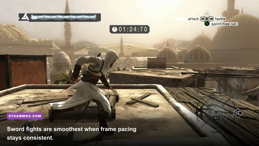 Altaïr fighting a Templar with his sword in Assassin's Creed Director's Cut