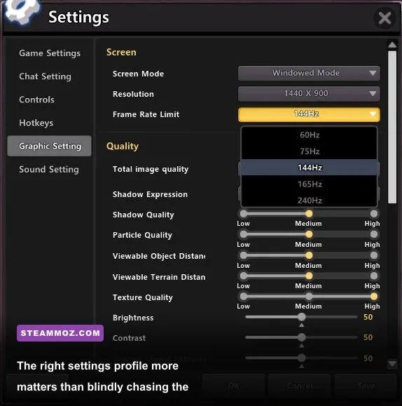 Dungeon Tycoon PC graphics settings menu with resolution and shadow options