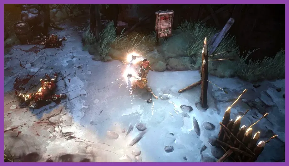 No Rest for the Wicked rogue attacking an enemy with twin daggers