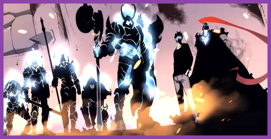 Sung Jinwoo summoning shadow soldiers in combat arena