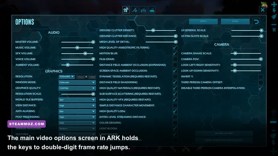 ARK Survival Evolved graphics and video settings menu on PC
