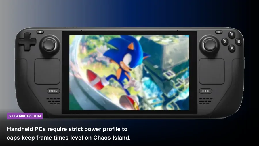 Sonic Frontiers running handheld on Steam Deck display