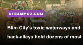 Slums district in High On Life with green toxic rivers and zip lines
