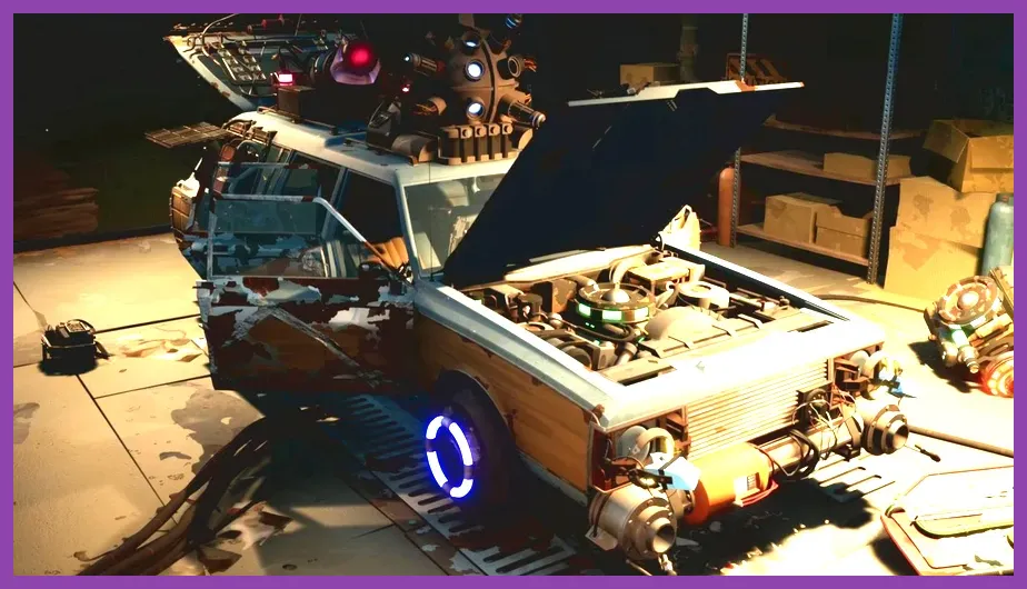 Fully upgraded station wagon with specialized armor panels and roof rack modules