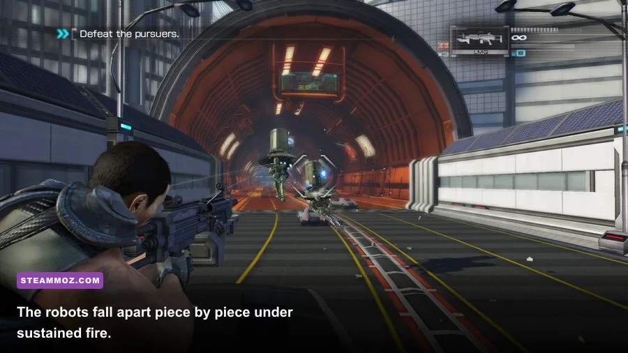 Binary Domain robot enemy losing armor during a shotgun fight