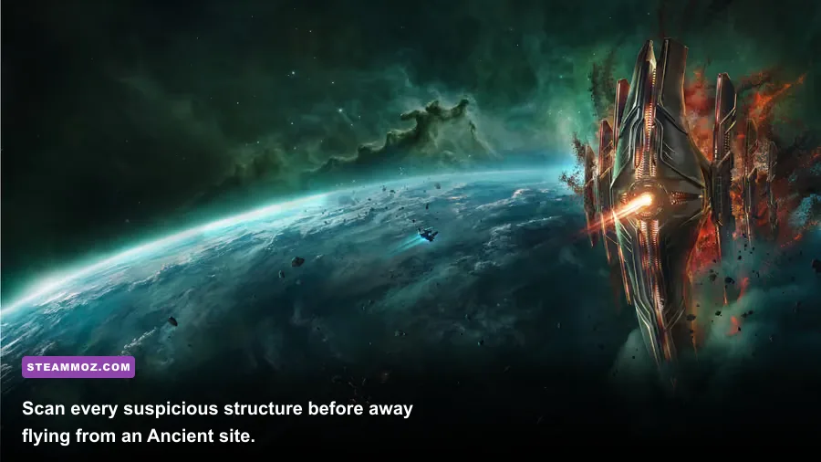 EVERSPACE 2 Wrath of the Ancients Ancient ruins explored by a player ship
