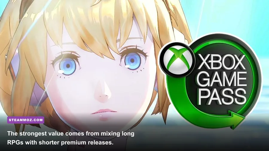 A PC Game Pass backlog featuring Persona 5 Royal, Lies of P, and Hades