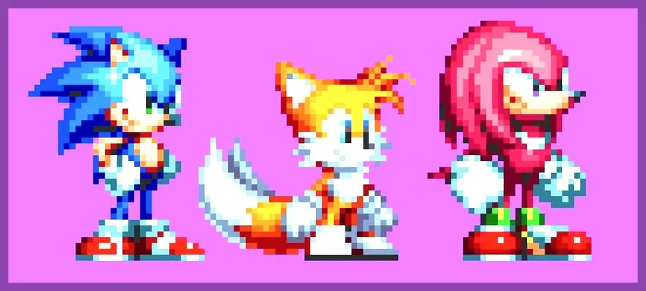 Sonic Mania character selection featuring Sonic Tails and Knuckles