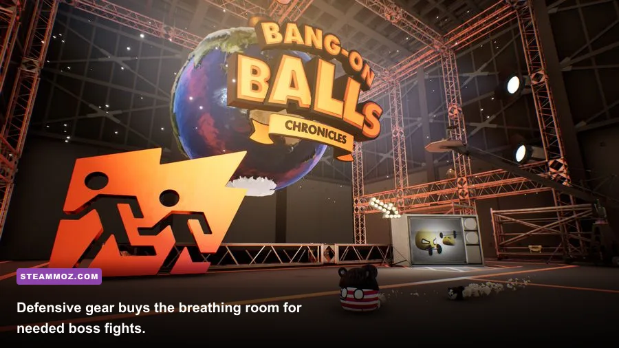 Bang-On Balls Chronicles boss battle using shield and explosive equipment