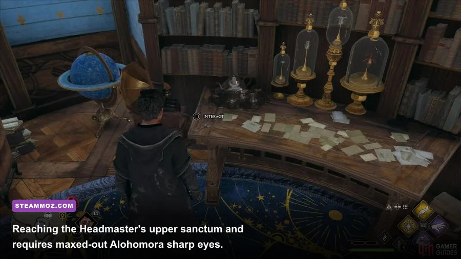 The upper balcony and study of the Headmaster's Tower in Hogwarts Legacy