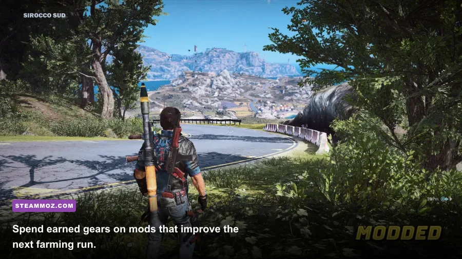 Just Cause 3 Gear Mods menu showing vehicle and weapon upgrades