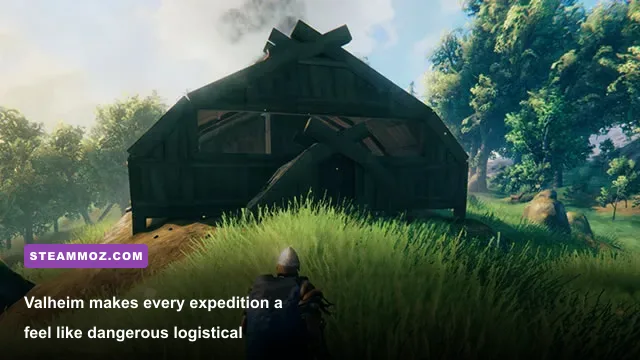 A Viking settlement beside the Mistlands biome in Valheim
