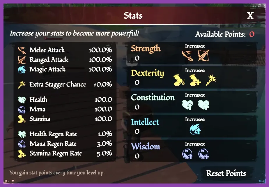 Roblox RPG character stats allocation screen
