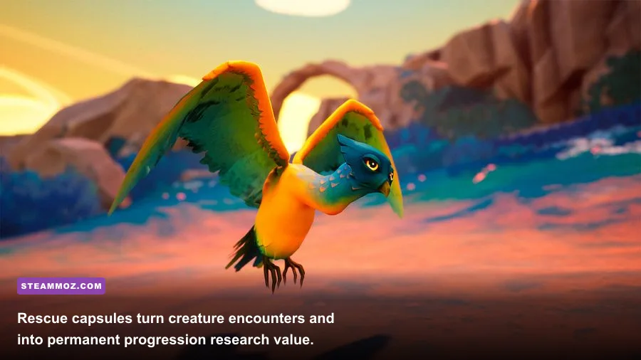 Creature rescue capsule and inventory resources in Creatures of Ava
